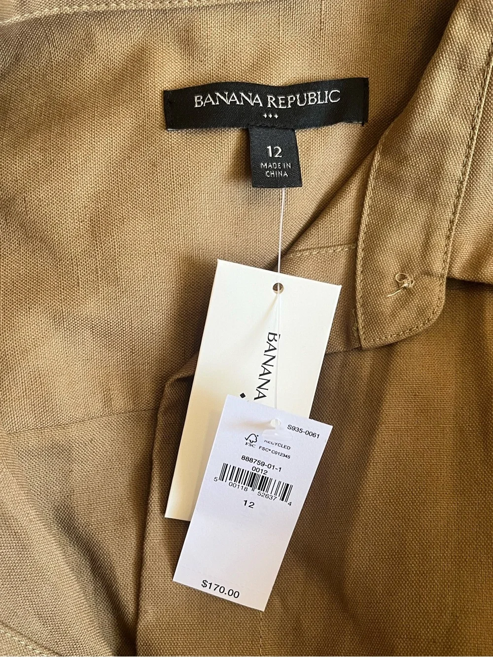 Banana Republic Tan Linen Belted Collared Utility Safari Jumpsuit size 12